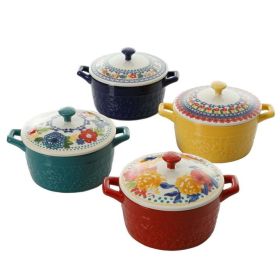 Floral 13-Ounce Assorted Color Casseroles with Lid, Set of 4