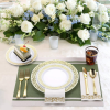 175 Piece Gold Dinnerware Set 25 Guest-50 Gold Lace Plastic Plates-25 Gold Plastic Silverware-25 Gold Plastic Cups-25 Linen Feel Gold Paper Napkins, F