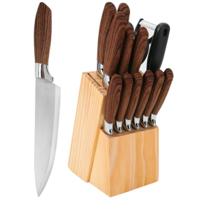 Knife Set, 15 Pcs Knife Sets for Kitchen with Block, High Carbon Stainless Steel Block Knife Set with 6 Serrated Steak Knives, Professional Chef Knife