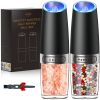 Gravity Electric Salt and Pepper Grinder Set Automatic Shakers Mill Grinder with LED Light, Battery Powered Adjustable Coarseness One Hand Operation,